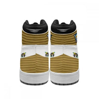 A pair of custom One Piece Basketball Shoes featuring anime designs of Luffy and Zoro, suitable as unisex sneakers.