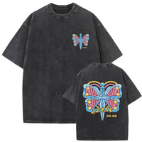 A washed Jojo Bizarre Adventure Vintage T-shirt featuring high-quality manga prints of Jotaro Kujo, Dio, and Giorno for men and women.