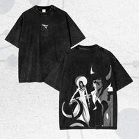 Ichigo Kurosaki Ink Sketch Kanji Double-Sided T-Shirt featuring vintage wash and oversized style.