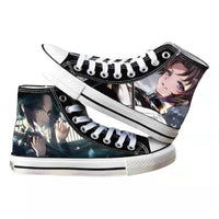 High-top Demon Slayer Canvas Shoes featuring Tanjiro Kamado and Jibaku Shounen Hanako-kun anime prints for casual fashion.