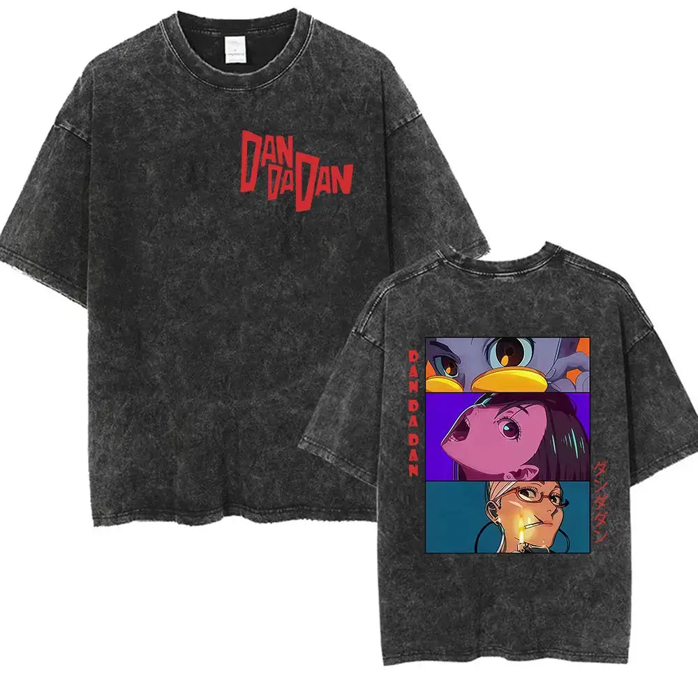 A unisex vintage washed Japan Anime Dandadan Okarun Graphic T Shirt made from high-quality cotton for streetwear fashion.