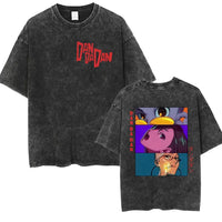A unisex vintage washed Japan Anime Dandadan Okarun Graphic T Shirt made from high-quality cotton for streetwear fashion.