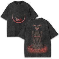 Albedo Overlord Vintage Washed Harajuku T-Shirt featuring devil illustration and oversized design in black wash.