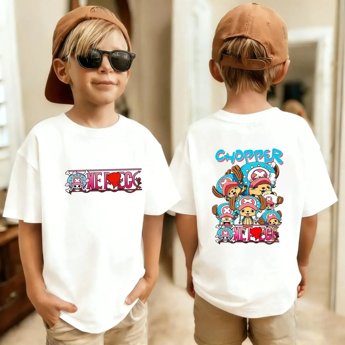 One Piece Kids T-Shirt Anime Luffy Zoro Chopper short sleeve cotton summer tee boys girls ages 7-13