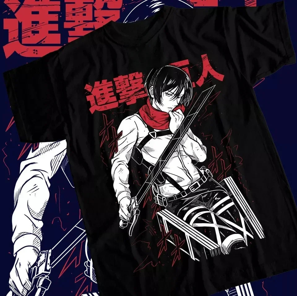 A stylish Levi Ackerman T-shirt made of soft cotton, featuring a Shingeki no Kyojin anime graphic pattern for men and women.