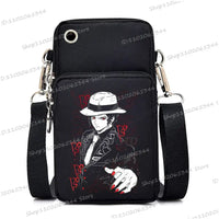A trendy Demon Slayer Phone Bag featuring anime art of Nezuko Kamado and Mitsuri Kanroji, designed as a Harajuku mini crossbody purse for women and men.