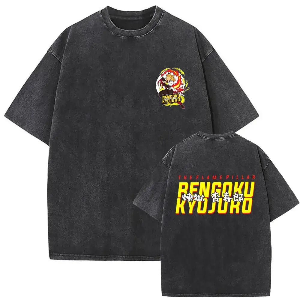 A vintage washed Demon Slayer Daki Graphic T-shirt with a cherry blossom design, an oversized casual cotton tee for men and women.