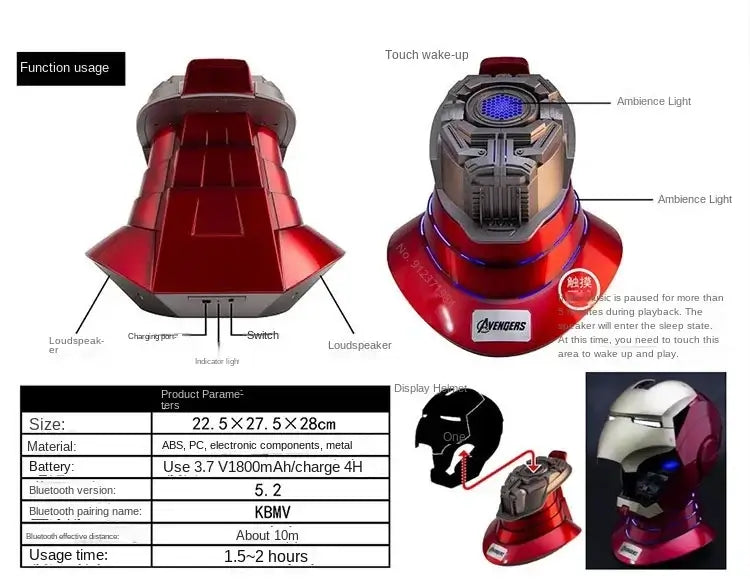 A wearable AutoKing Iron Man Helmet (Mk5) featuring voice-controlled opening face plates and glowing LED eyes for adult cosplay and display.