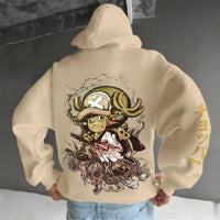 An oversized Chopper Graphic Hoodie featuring a cute Tony Tony Chopper anime print, designed as casual autumn and winter streetwear for men and women.