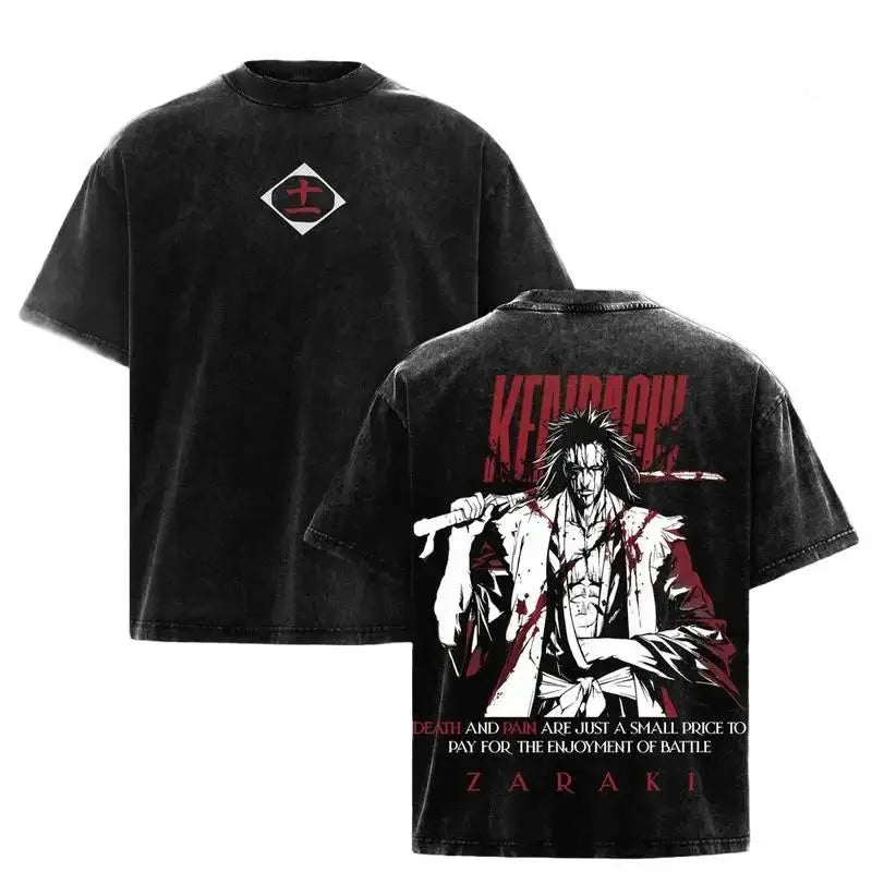 Bleach T-Shirt Vintage Washed Anime Streetwear oversized nylon-cotton blend Y2K hip-hop Bleach anime graphic washed finish applique unisex S to XXXL front view