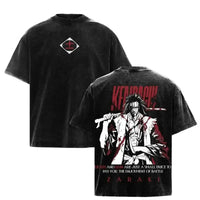 Bleach T-Shirt Vintage Washed Anime Streetwear oversized nylon-cotton blend Y2K hip-hop Bleach anime graphic washed finish applique unisex S to XXXL front view
