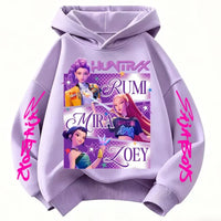 A fashionable KPop Demon Hunters Hoodie featuring the Huntrix design, a spring and autumn sweatshirt for boys and girls.