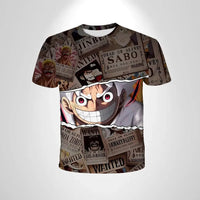 A breathable One Piece Luffy T-shirt featuring a cartoon graphic, designed as a loose-fit casual top for men and boys.