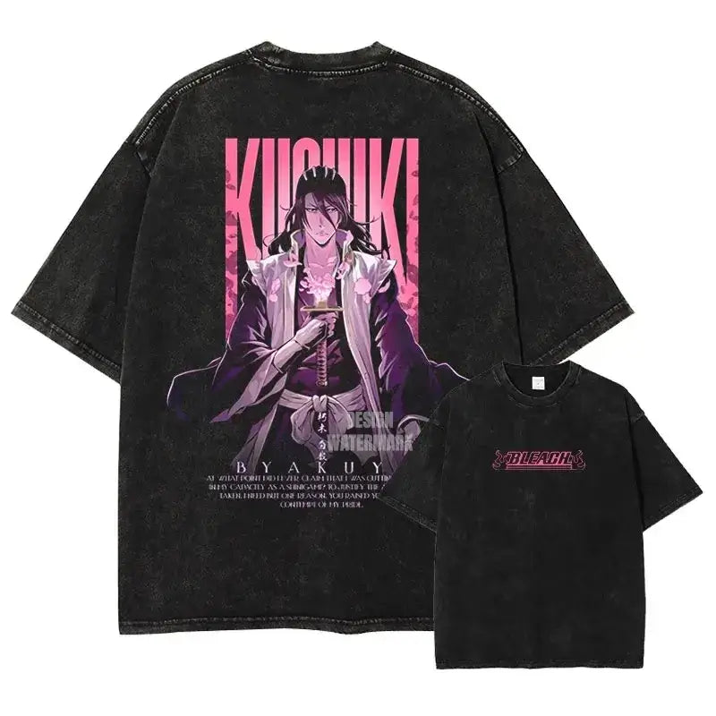 Bleach Aizen Sousuke Harajuku Washed Graphic T-Shirt oversized vintage cotton unisex anime top