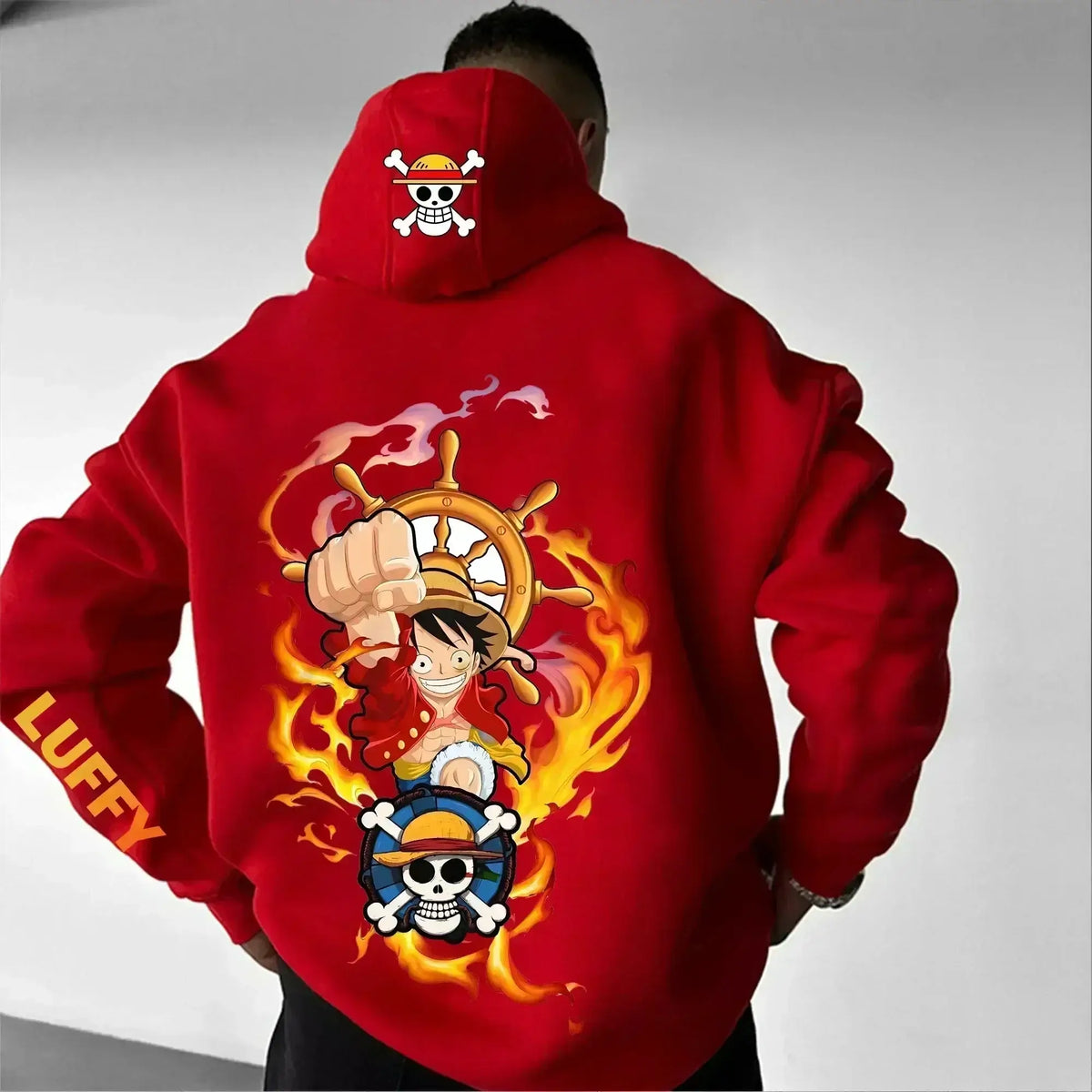 A men's One Piece Luffy Sweatshirt in pure cotton, designed in a European and American summer casual style for daily wear.