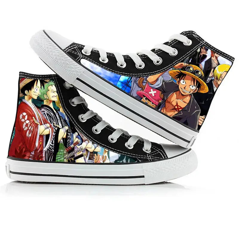 One Piece Anime Canvas Shoes Luffy Zoro hand-painted high top sneakers boys girls casual