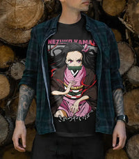 A stylish Nezuko T-Shirt featuring vibrant Demon Slayer anime art and Mitsuri Kanroji motifs, designed as a premium cotton tee for fans.