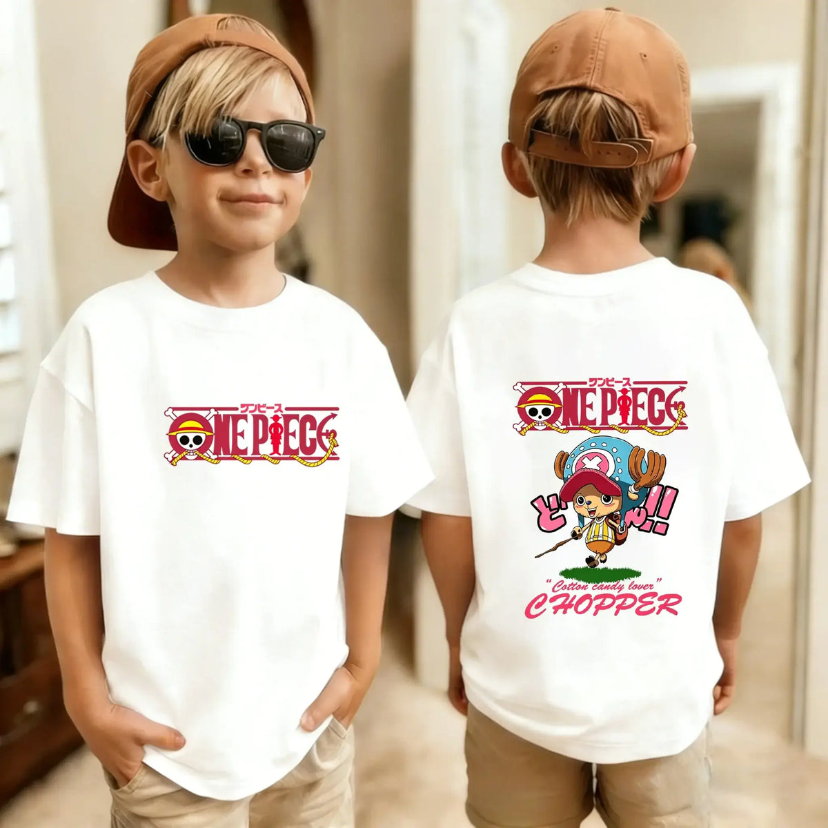 One Piece Kids T-Shirt Anime Luffy Zoro Chopper size chart boys girls summer outfit