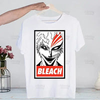 A men's Bleach Kurosaki Ichigo T-shirt in a funny Harajuku hip hop streetwear style for summer.