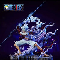 A handmade 28cm One Piece Luffy Statue featuring movable parts and lightning effects, perfect for anime desktop decoration and gifting.