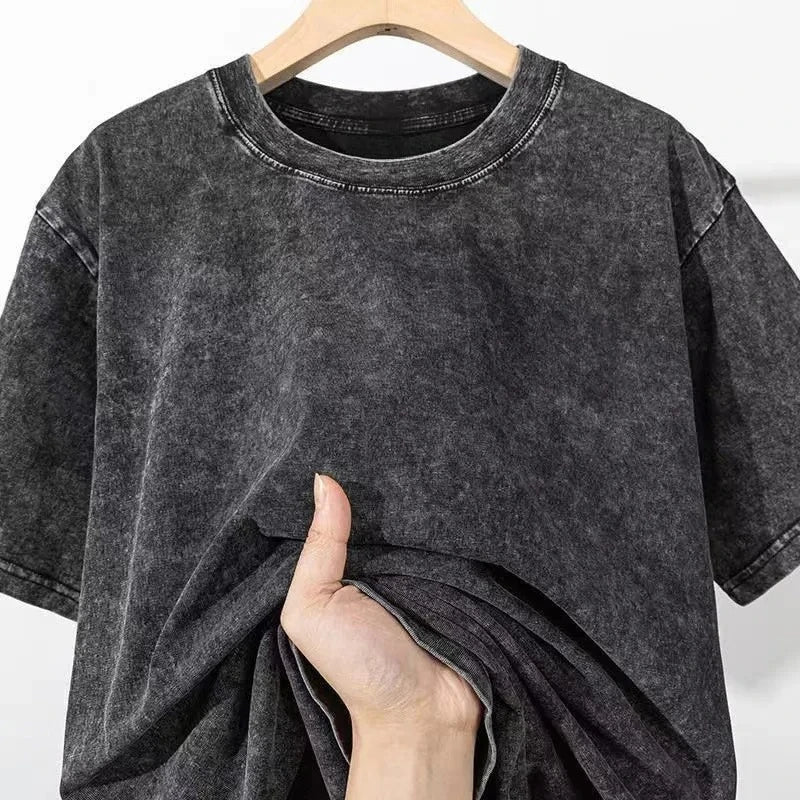 Close-up of One Piece Luffy Gear 5 Nika Harajuku Washed T-Shirt print washed cotton retro detail