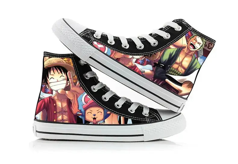 One Piece Anime Canvas Shoes Luffy Zoro hand-painted high top sneakers boys girls casual