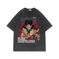 Jujutsu Kaisen Vintage Washed Cotton T-Shirt featuring bold graphic design and relaxed fit for anime fans.
