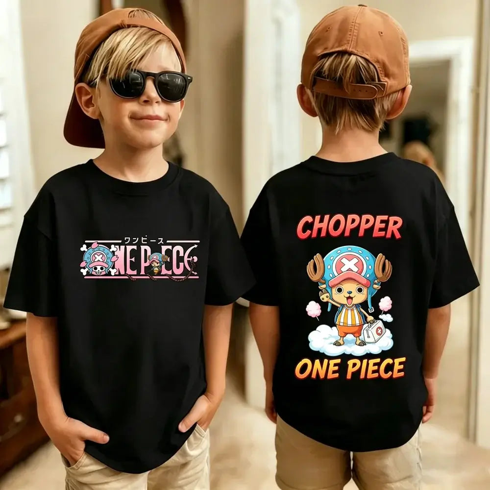 One Piece Kids T-Shirt Anime Luffy Zoro Chopper short sleeve cotton summer tee boys girls ages 7-13