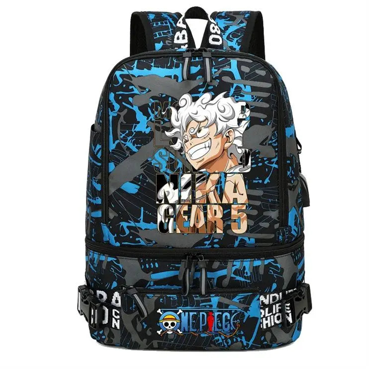 One Piece Anime Polyester School Travel Backpack featuring vibrant artwork and stylish design for teens.