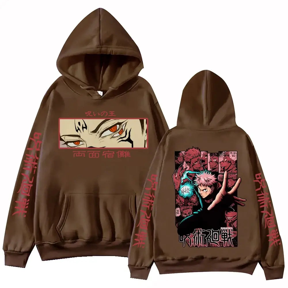 Itadori Hoodie Jujutsu Kaisen Harajuku Pullover back view full graphic print Harajuku style casual streetwear