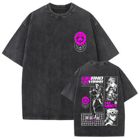 A washed Jojo Bizarre Adventure Vintage T-shirt featuring high-quality manga prints of Jotaro Kujo, Dio, and Giorno for men and women.