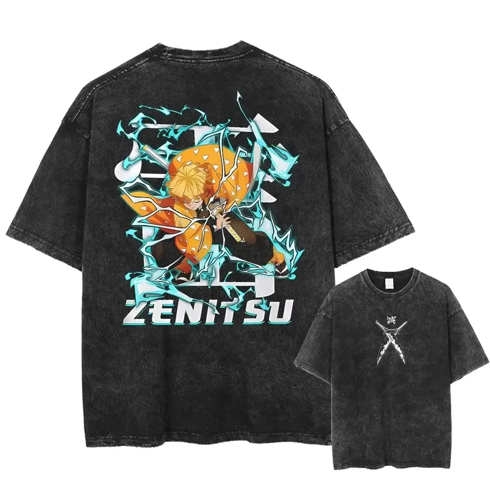 Acid Washed TShirt Streetwear Oversized Anime Graphic Tee