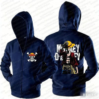 Luffy Zipper Hoodie One Piece 3D Print Streetwear full-zip polyester Monkey D Luffy graphic hip-hop punk style unisex men women autumn front view