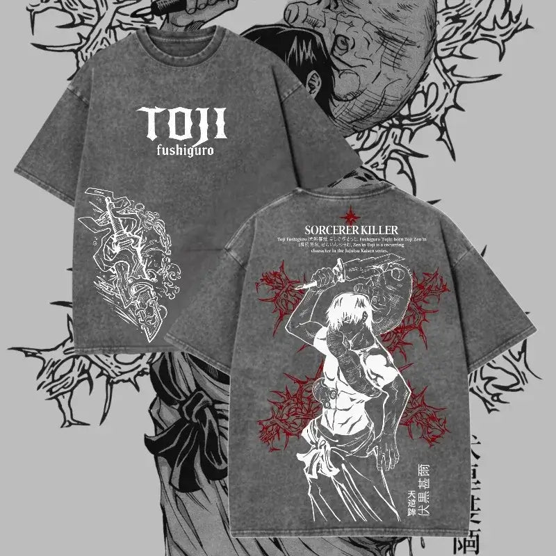 Dark Manga Pattern T-Shirt close-up showing monochrome Japanese comic-inspired graphic pattern and printed details