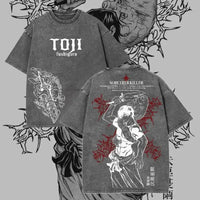 Dark Manga Pattern T-Shirt close-up showing monochrome Japanese comic-inspired graphic pattern and printed details