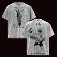 Asta Black Clover T-Shirt vintage washed oversized tee with unique graphic design and inspirational quotes.