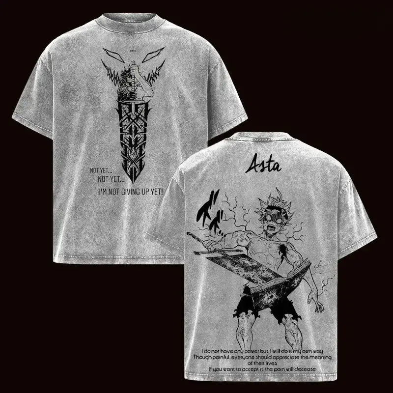 Asta Black Clover Retro Harajuku Washed T-Shirt close-up showing print and washed finish