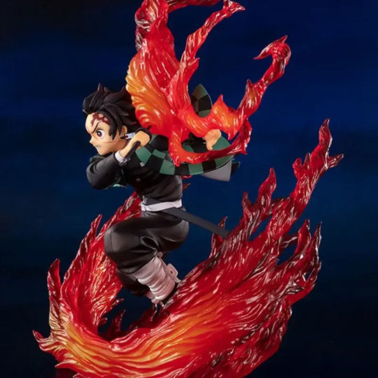 Tanjiro Hinokami Kagura Anime Figure displayed on desk Demon Slayer collectible statue model