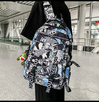 A high-capacity One Piece Luffy Backpack featuring a vibrant graffiti print of Monkey D. Luffy, designed as a durable school bag for middle and high students.