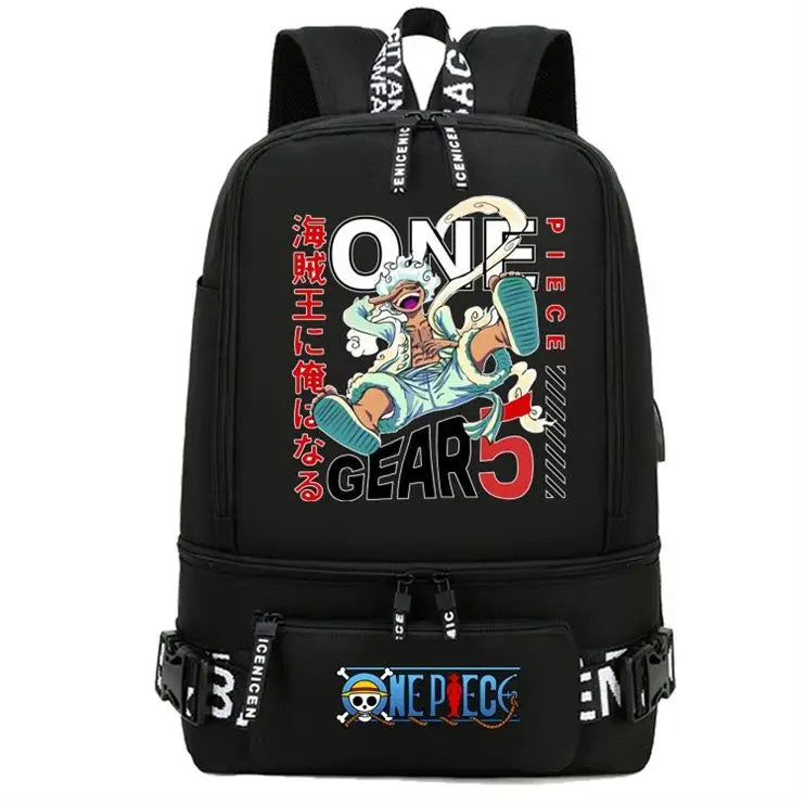 One Piece Anime Polyester School Travel Backpack featuring vibrant artwork and stylish design for teens.