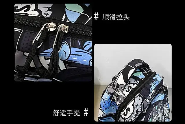 A high-capacity One Piece Luffy Backpack featuring a vibrant graffiti print of Monkey D. Luffy, designed as a durable school bag for middle and high students.