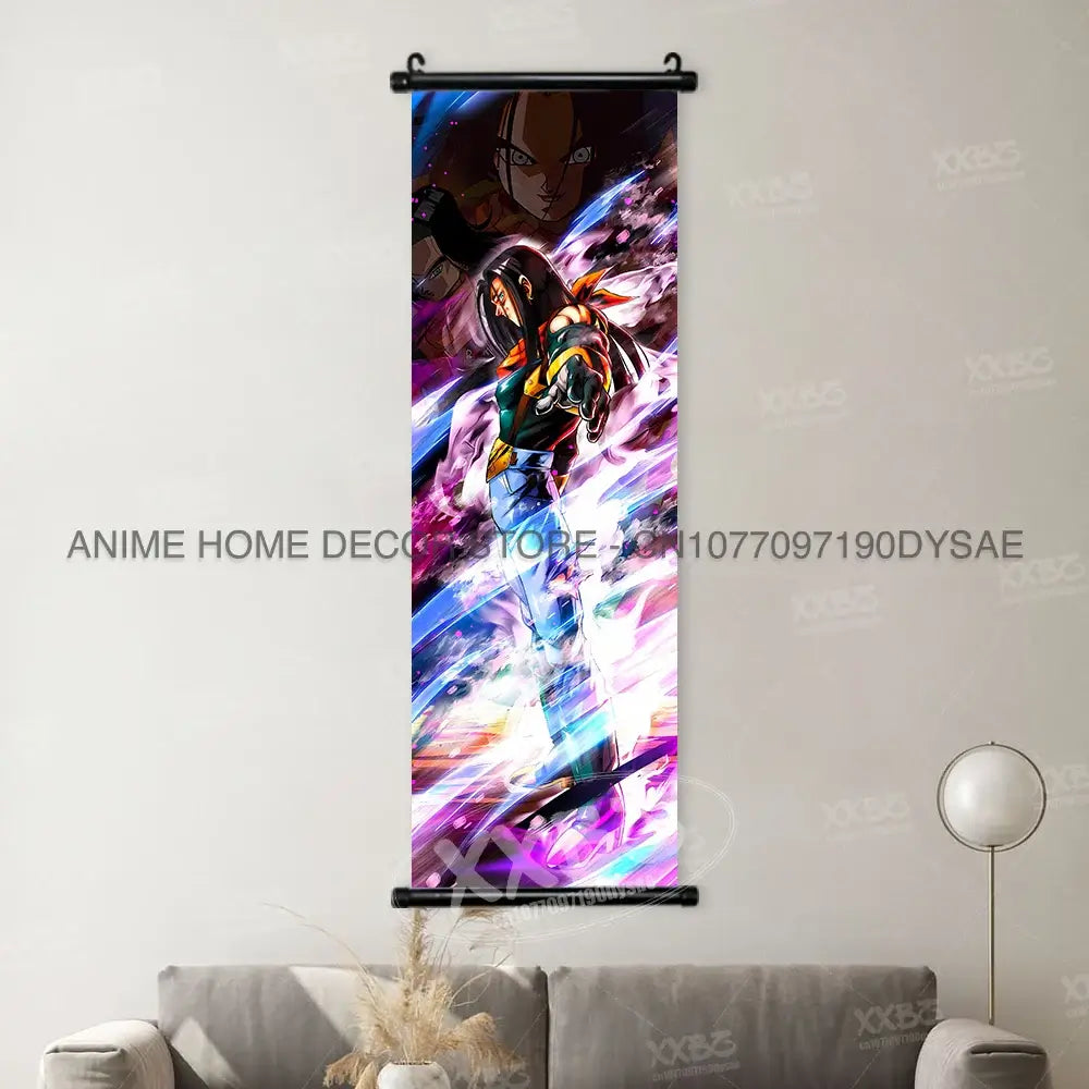 High-definition Dragon Ball Posters hanging scroll wall art featuring Son Goku, Vegeta, and Frieza printed on canvas for home decor.