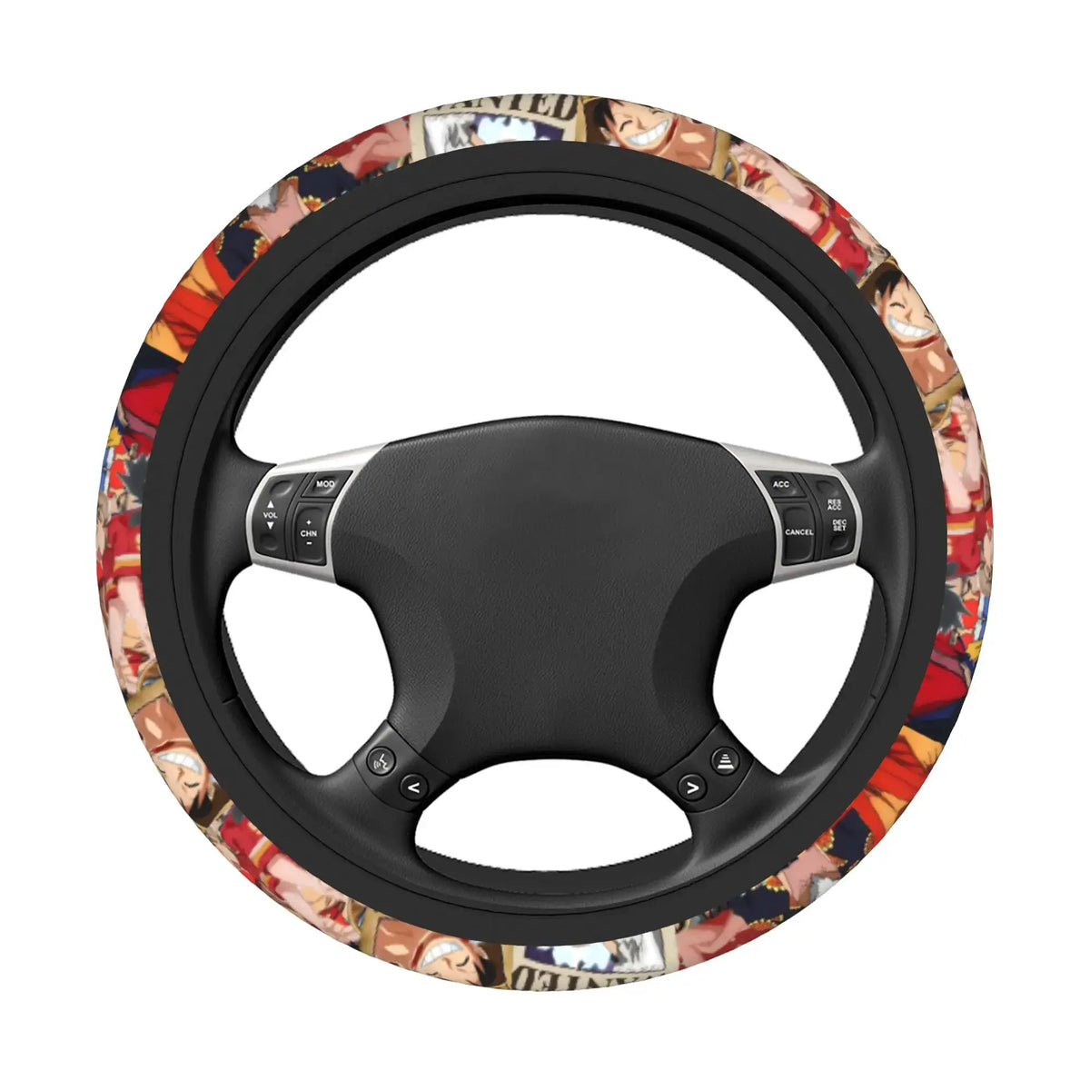 One Piece Luffy Anime Steering Wheel Cover installed on car steering wheel anime fan accessory