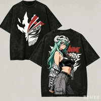 Bleach Anime Lover Vintage Washed Oversized T-Shirt featuring striking anime graphics and a vintage look.