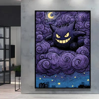A stunning Van Gogh Pokemon Wall Art piece featuring Pikachu painted in a Starry Night impressionist style for unique home decoration.