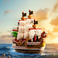 A Pop Mart One Piece Vehicles blind box packaging containing a surprise Grand Line Series ship figure for home decoration.