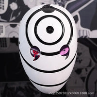 A highly imitative, high-gloss Obito Cosplay Mask featuring the Akatsuki Sharingan design for anime Halloween costumes and conventions.