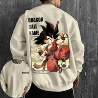 A comfortable Son Goku Hoodie featuring a Japanese anime graphic of Dragon Ball Z, designed as a long-sleeve parent-child outfit for men and boys.