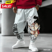 Unisex Luffy Gear 5 Pants made of thick winter cotton, featuring Sun God Nika anime graphics and cuffed ankles for Harajuku streetwear style.