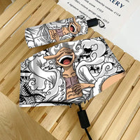 An automatic One Piece Nika Luffy Fold Umbrella with a three-fold design, featuring Gear 5 anime art and black glue sunscreen.
